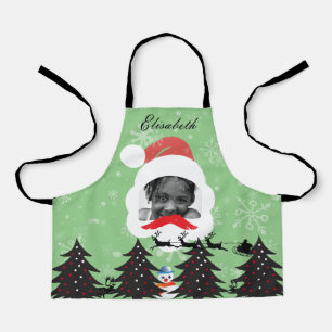 Modernes Weihnachtsgeschenk Foto Name Grau Schürze