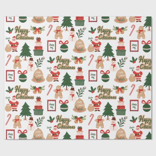 Modernes Weihnachtsgeschenk und Lebkuchenmuster Geschenkpapier (Flach)