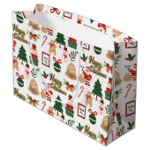 Modernes Weihnachtsgeschenk und Lebkuchenmuster Große Geschenktüte (Rückseite Schrägansicht)