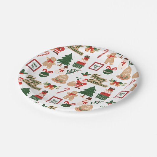 Modernes Weihnachtsgeschenk und Lebkuchenmuster Pappteller (Schrägansicht)