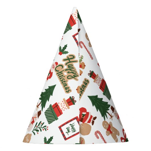 Modernes Weihnachtsgeschenk und Lebkuchenmuster Partyhütchen (Rückseite)