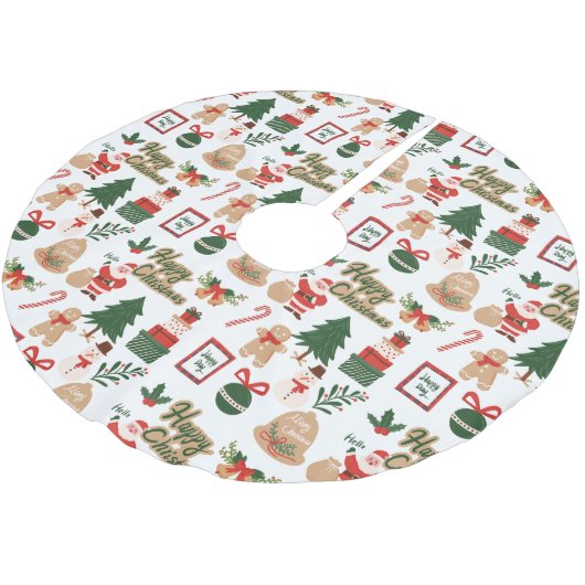 Modernes Weihnachtsgeschenk und Lebkuchenmuster Polyester Weihnachtsbaumdecke (Schrägansicht)