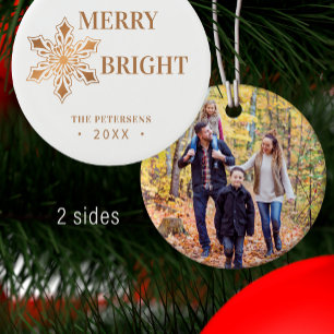 Modernes Weihnachtsgold aus glattem Foto Keramik Ornament