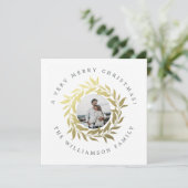 Modernes Weihnachtsgoldkraut-Foto Feiertagskarte (Stehend Vorderseite)