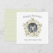 Modernes Weihnachtsgrün - Berries Wreath Foto Feiertagskarte (Vorne/Hinten)