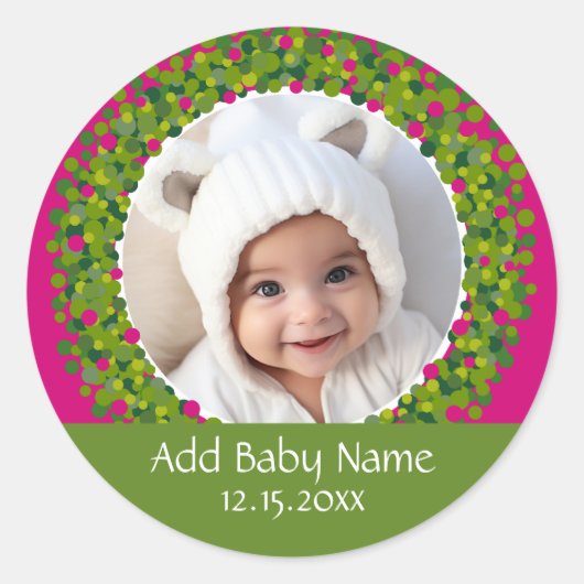 Modernes Weihnachtskranz Foto Frame PINK Runder Aufkleber (Vorderseite)