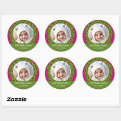 Modernes Weihnachtskranz Foto Frame PINK Runder Aufkleber (Blatt)