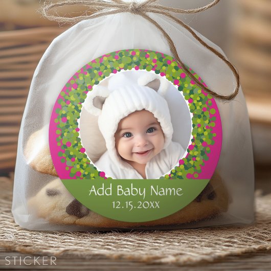 Modernes Weihnachtskranz Foto Frame PINK Runder Aufkleber