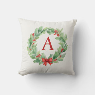 Modernes Weihnachtskranz-Monogramm Kissen