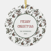 Modernes Weihnachtsmuster Botanischer Berries Keramik Ornament (Vorne)