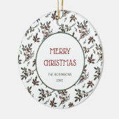 Modernes Weihnachtsmuster Botanischer Berries Keramik Ornament (Links)