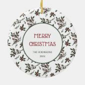 Modernes Weihnachtsmuster Botanischer Berries Keramik Ornament (Hinten)