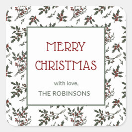 Modernes Weihnachtsmuster Botanischer Berries Quadratischer Aufkleber