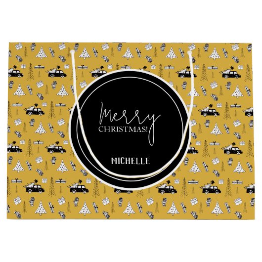 Modernes Weihnachtsmuster Gelb Große Geschenktüte (Vorderseite)