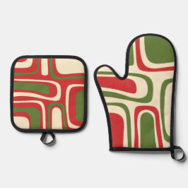 Modernes Weihnachtspalmenmuster im Mittelalter Ofenhandschuh & Topflappen-Set