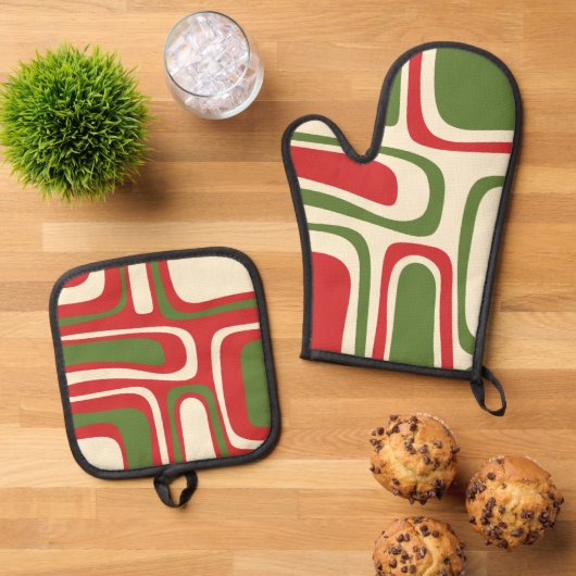 Modernes Weihnachtspalmenmuster im Mittelalter Ofenhandschuh & Topflappen-Set (Oben Unten)