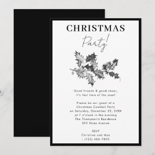 Modernes WeihnachtsParty Schwarz-weiß Holly Berrie Einladung