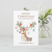 Modernes Weihnachtsschmuck Rentierflat Feiertagskarte (Stehend Vorderseite)