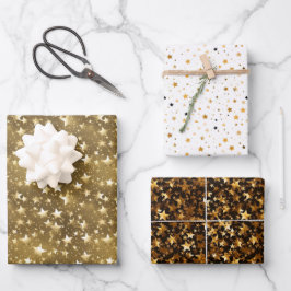 Modernes Weihnachtsschwarz und weiß Golden Stars P Geschenkpapier Set