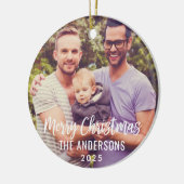 Modernes Weihnachtsskript Custom Family Foto Keramik Ornament (Links)