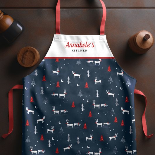 Modernes Weihnachtswald personalisiert Weiß Schürze