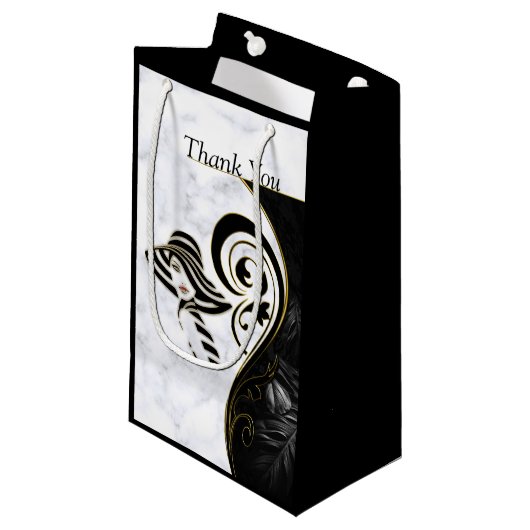 Modernes Weiß - Abstrakte Geschenktasche aus Marmo Kleine Geschenktüte (Vorderseite Schrägansicht)