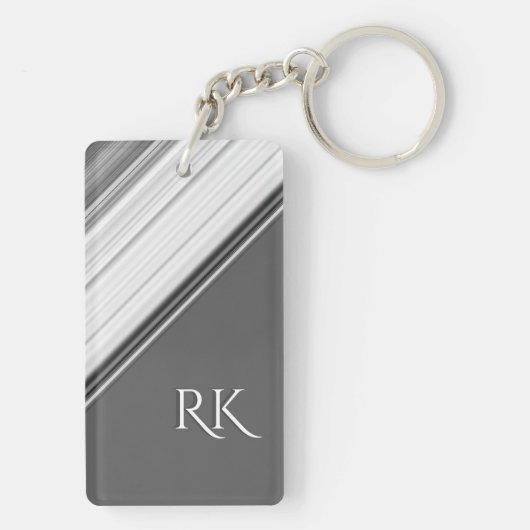 Modernes Weiß auf grauem Monogramm Schlüsselanhänger (Rückseite)