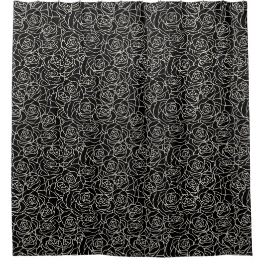 Modernes Weiß auf schwarzen Rose Muster Duschvorhang (Vorderseite)