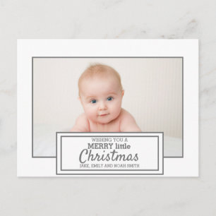 Modernes Weiß Grau Foto Frohe kleine Weihnachten Postkarte