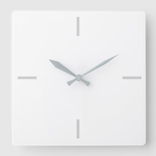 Modernes Weiß & Grau Minimalistisch Quadratische Wanduhr (Vorderseite)
