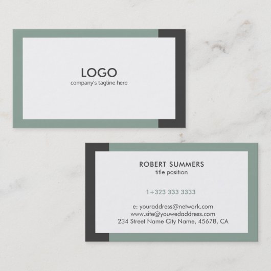 Modernes Weiß grün und grau Visitenkarte (Vorne/Hinten)