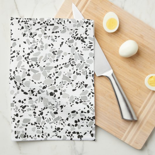 Modernes Weiß Terrazzo Geschirrtuch (Viertel Falte)