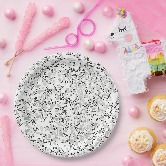 Modernes Weiß Terrazzo Pappteller (Party)