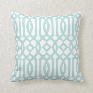 Modernes Weiß und Aqua Trellis Muster Kissen