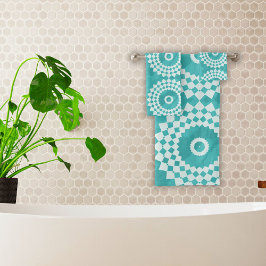 Modernes Weiß und Blau Mandala Badhandtuch Set