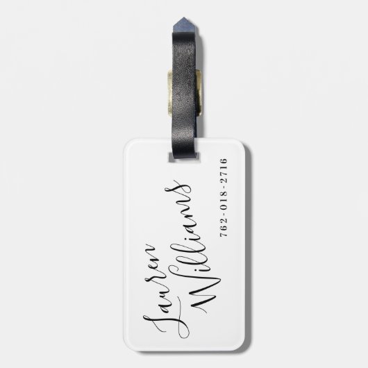 Modernes Weiß- und Schwarzes Skript Gepäckanhänger (Rückseite vertikal)