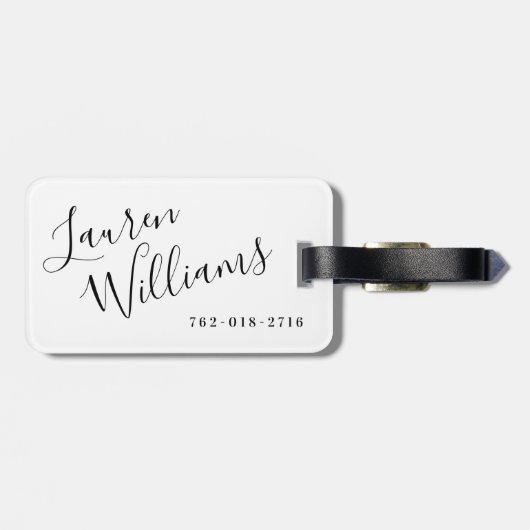 Modernes Weiß- und Schwarzes Skript Gepäckanhänger (Rückseite horizontal)