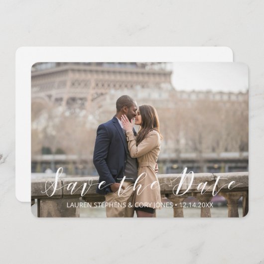 Modernes Weiß- und Schwarzes Skript Save The Date (Vorne/Hinten)