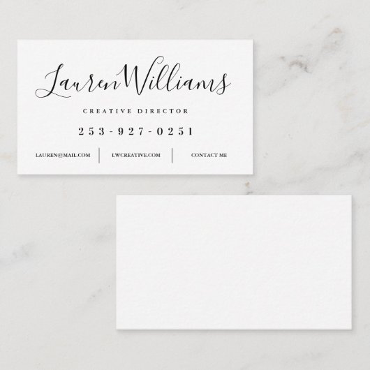 Modernes Weiß- und Schwarzes Skript Visitenkarte (Vorne/Hinten)