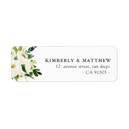 Modernes, weißes, blumengeschmücktes Hochzeitslabe