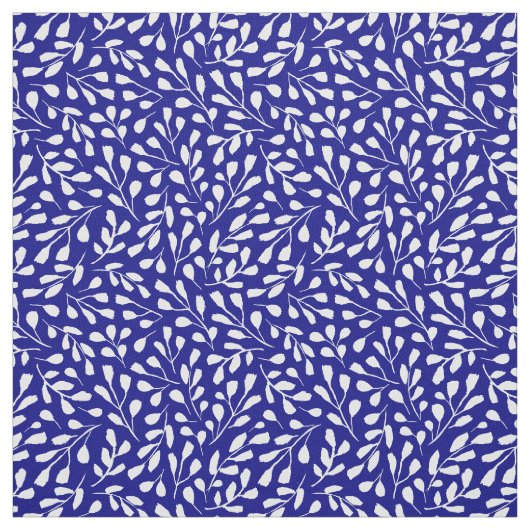 Modernes weißes Botanisches Leaf Muster Navy Blau Stoff (Muster)
