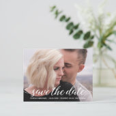 Modernes, weißes, elegantes Script-Save the Date F Postkarte (Stehend Vorderseite)