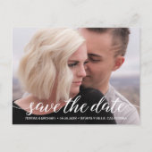 Modernes, weißes, elegantes Script-Save the Date F Postkarte (Vorderseite)