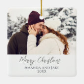 Modernes Weißes Foto froh Weihnachten Keramikornament (Rückseite)