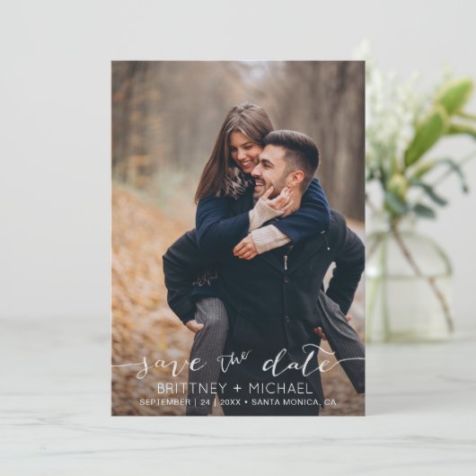 Modernes Weißes Foto Save The Date (Stehend Vorderseite)