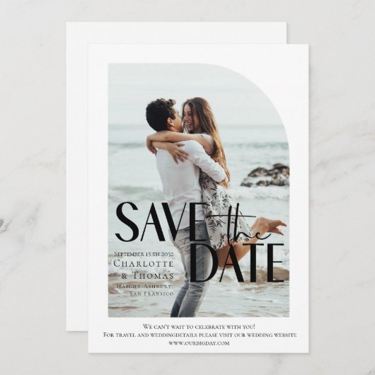 Modernes, weißes Foto Save the Date Einladung (Vorne/Hinten)
