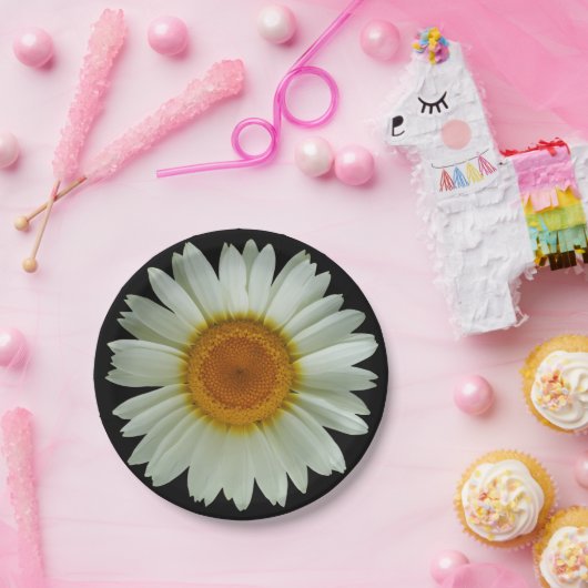 Modernes weißes Gänseblümchen auf Schwarzem Pappteller (Party)