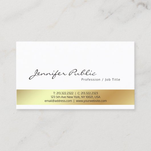 Modernes weißes Goldberufliches stilvolles Visitenkarte (Vorderseite)