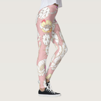 Modernes weißes goldfarbenes, rosa Catus-Floral-Mu Leggings