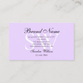 Modernes, weißes, helles Pastellavender mit Initia Visitenkarte (Rückseite)